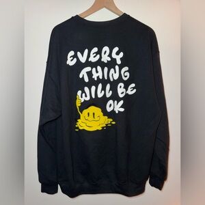 Everything Will Be OK Pullover Sweatshirt Women's Size XL Black Cotton Blend